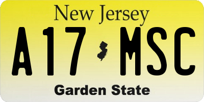 NJ license plate A17MSC