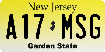 NJ license plate A17MSG