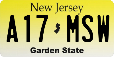 NJ license plate A17MSW