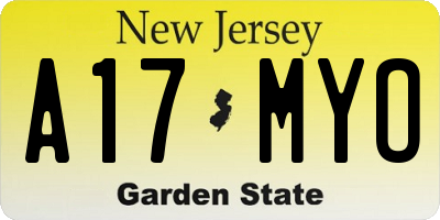 NJ license plate A17MYO