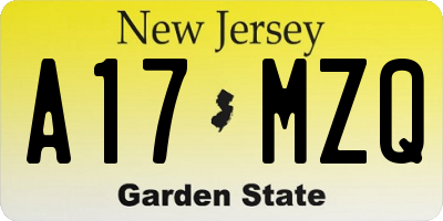 NJ license plate A17MZQ