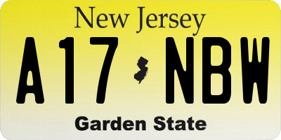 NJ license plate A17NBW