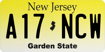 NJ license plate A17NCW