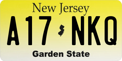 NJ license plate A17NKQ