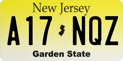 NJ license plate A17NQZ