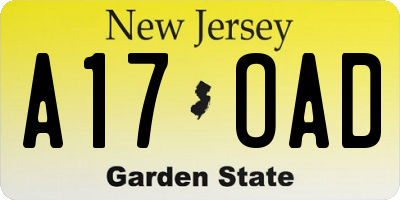 NJ license plate A17OAD