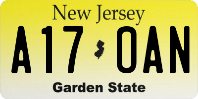 NJ license plate A17OAN