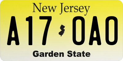 NJ license plate A17OAO