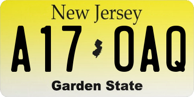 NJ license plate A17OAQ