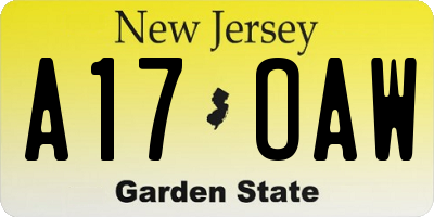 NJ license plate A17OAW