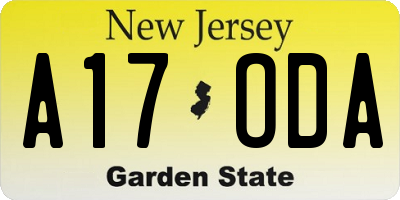 NJ license plate A17ODA