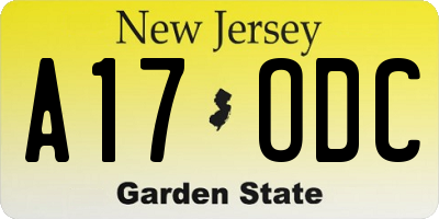 NJ license plate A17ODC