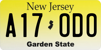 NJ license plate A17ODO