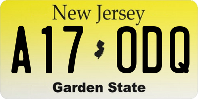 NJ license plate A17ODQ