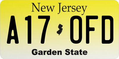 NJ license plate A17OFD