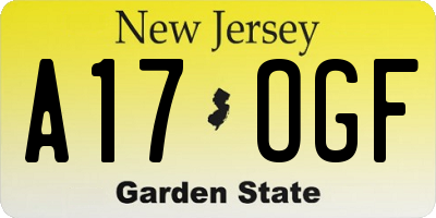 NJ license plate A17OGF