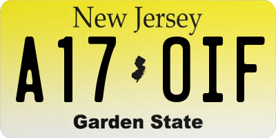 NJ license plate A17OIF