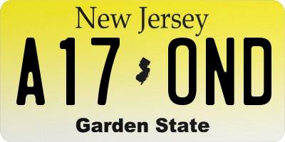 NJ license plate A17OND