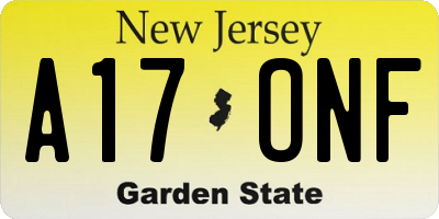 NJ license plate A17ONF