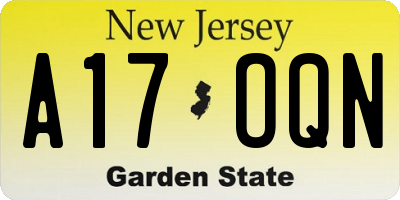 NJ license plate A17OQN