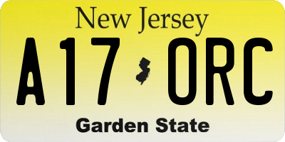NJ license plate A17ORC