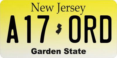 NJ license plate A17ORD