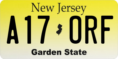 NJ license plate A17ORF