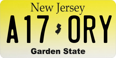 NJ license plate A17ORY