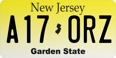 NJ license plate A17ORZ