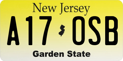 NJ license plate A17OSB