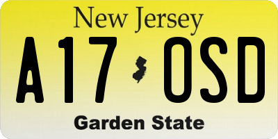 NJ license plate A17OSD