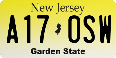 NJ license plate A17OSW