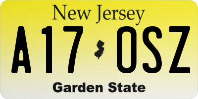 NJ license plate A17OSZ