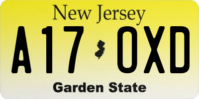 NJ license plate A17OXD