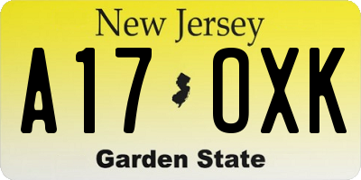 NJ license plate A17OXK