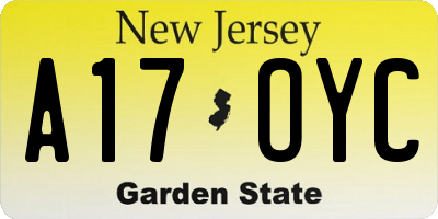 NJ license plate A17OYC