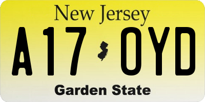 NJ license plate A17OYD