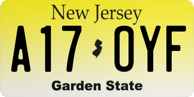 NJ license plate A17OYF