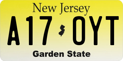 NJ license plate A17OYT