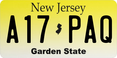 NJ license plate A17PAQ