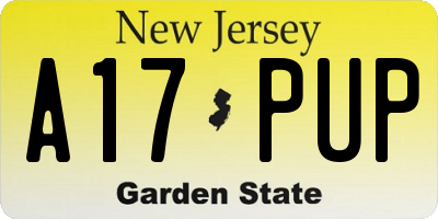 NJ license plate A17PUP