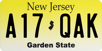 NJ license plate A17QAK