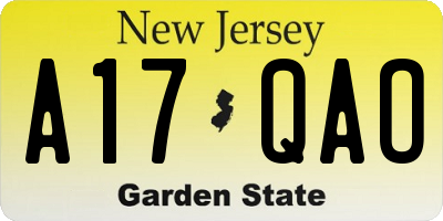 NJ license plate A17QAO
