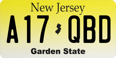 NJ license plate A17QBD