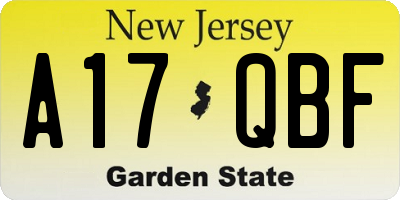 NJ license plate A17QBF