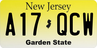 NJ license plate A17QCW