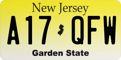 NJ license plate A17QFW