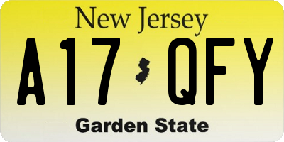 NJ license plate A17QFY