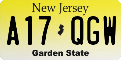 NJ license plate A17QGW
