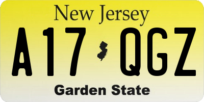 NJ license plate A17QGZ